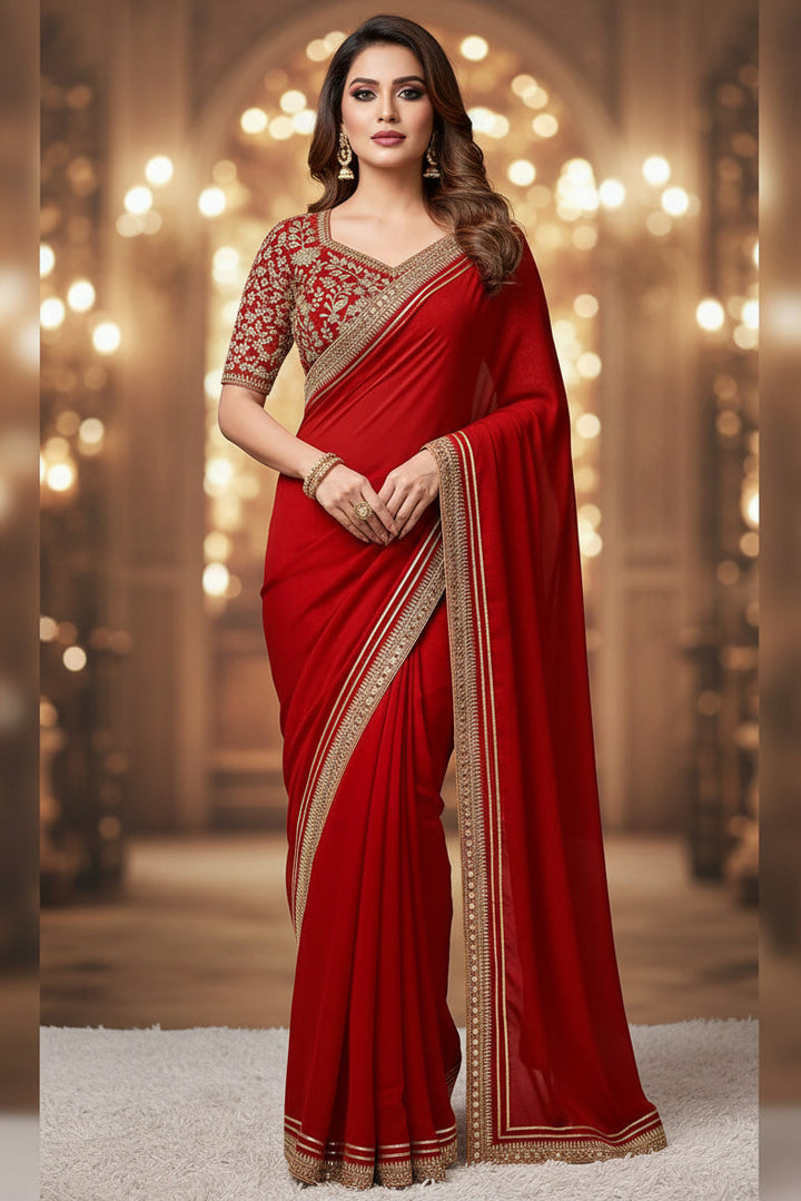 The Empress Ruby Rangoli Silk Saree