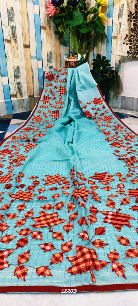 Patar Uronto Golpo Dhonekhali Applique Cotton Saree