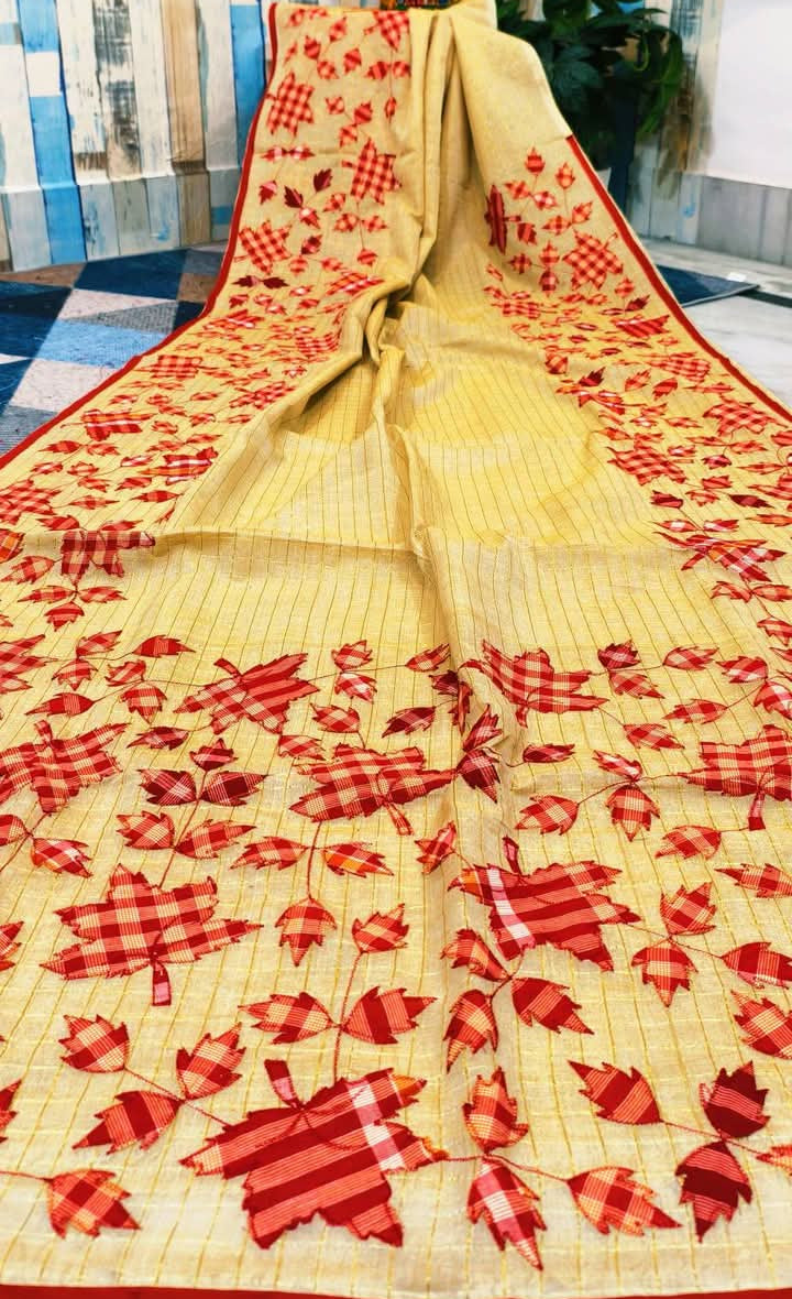 Patar Uronto Golpo Dhonekhali Applique Cotton Saree