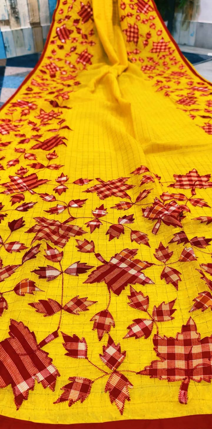 Patar Uronto Golpo Dhonekhali Applique Cotton Saree