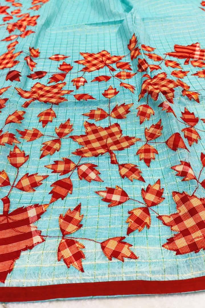 Patar Uronto Golpo Dhonekhali Applique Cotton Saree