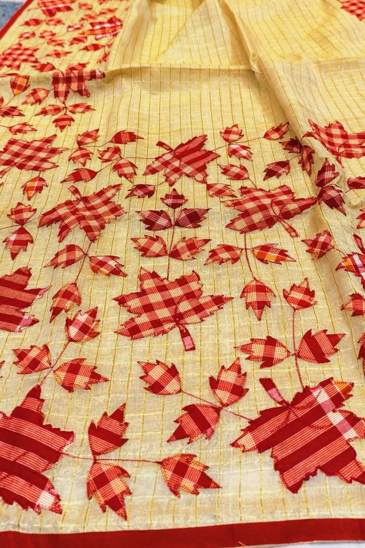 Patar Uronto Golpo Dhonekhali Applique Cotton Saree