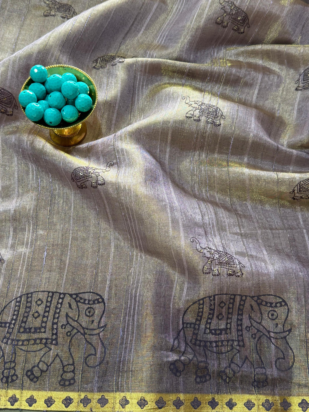 Leaffall Loom Tussar Tissue Silk Saree