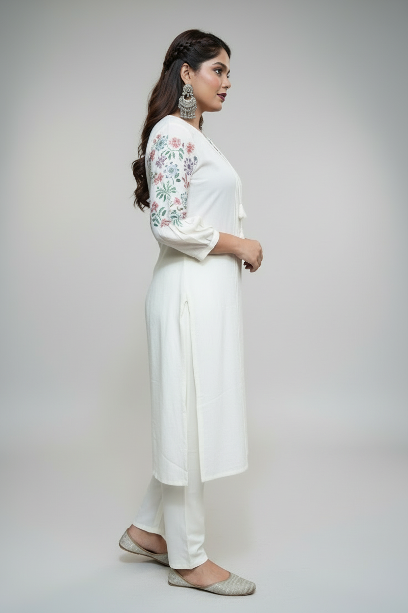 Crown Of White Cotton Kurti Set