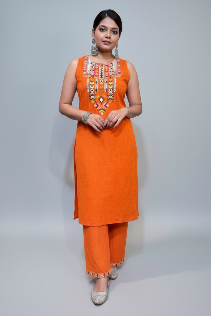 Orange Day- Cotton Kurti Set