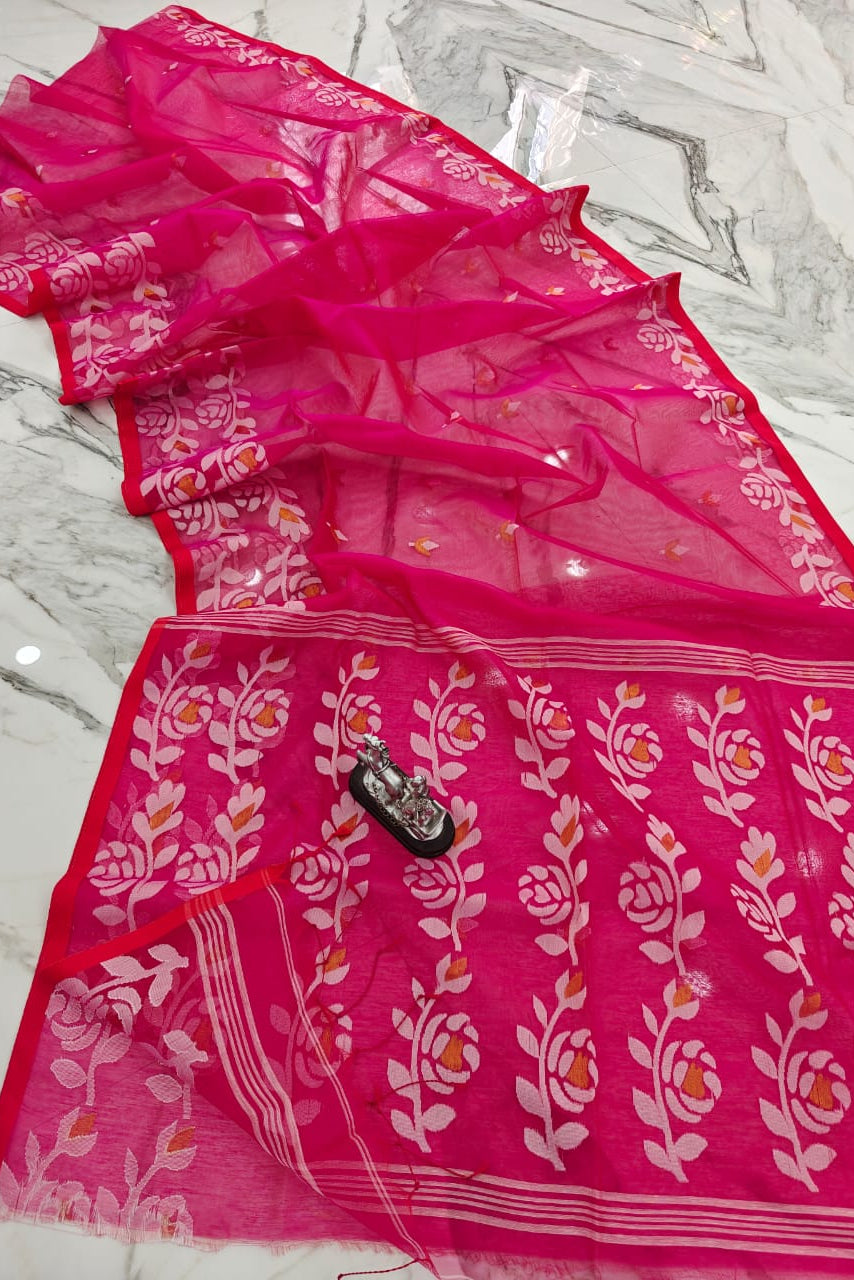 Rani Golap Muslin Banarasi Saree
