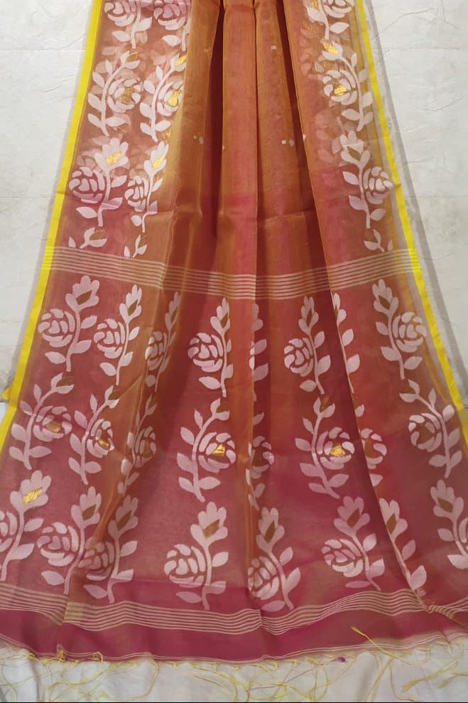 Rani Golap Muslin Banarasi Saree
