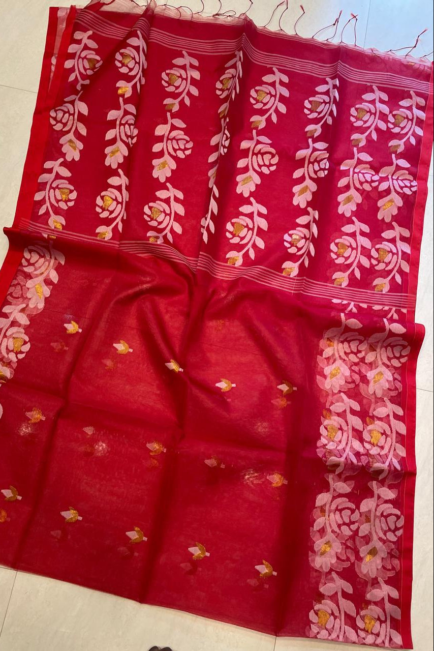 Rani Golap Muslin Banarasi Saree