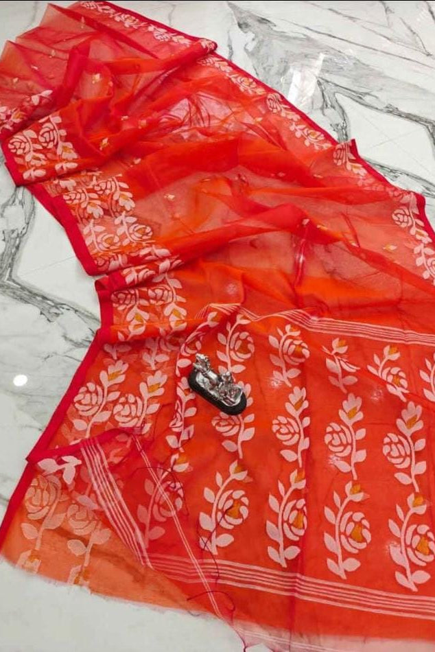 Rani Golap Muslin Banarasi Saree