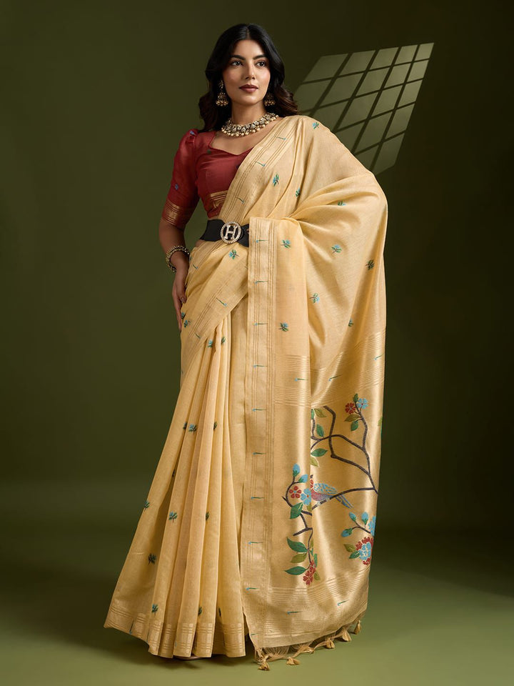 Plum Regalina Muga Cotton Paithani Saree