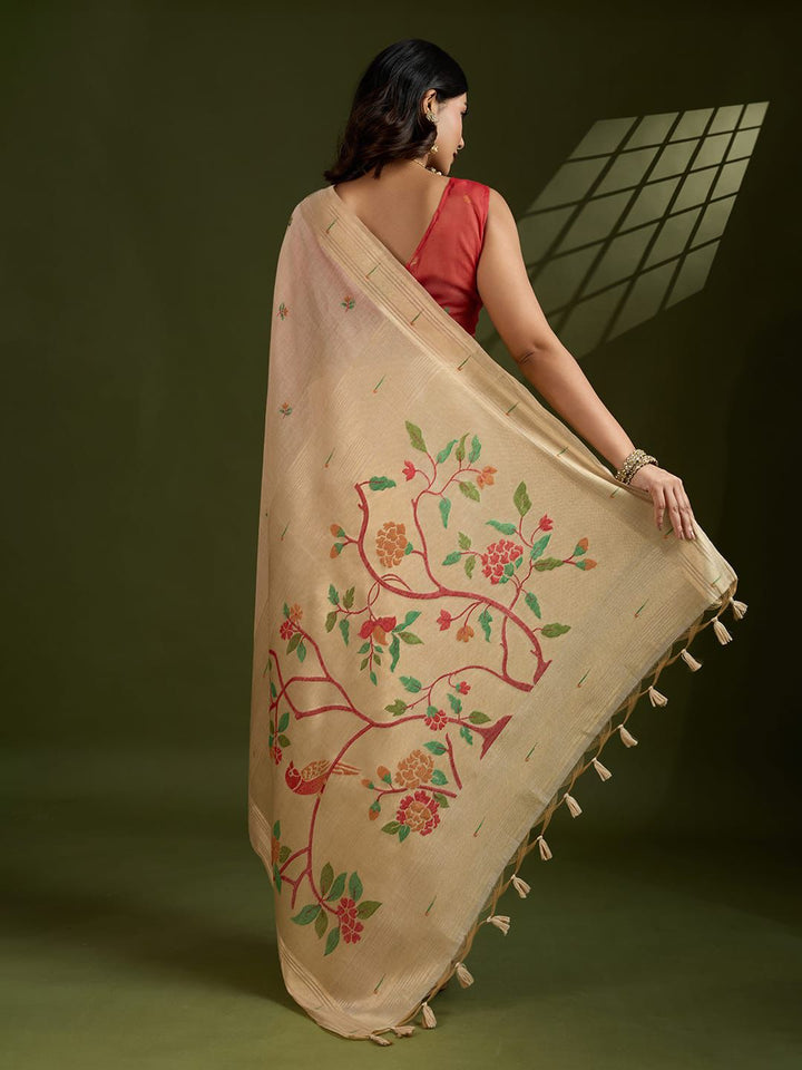 Plum Regalina Muga Cotton Paithani Saree