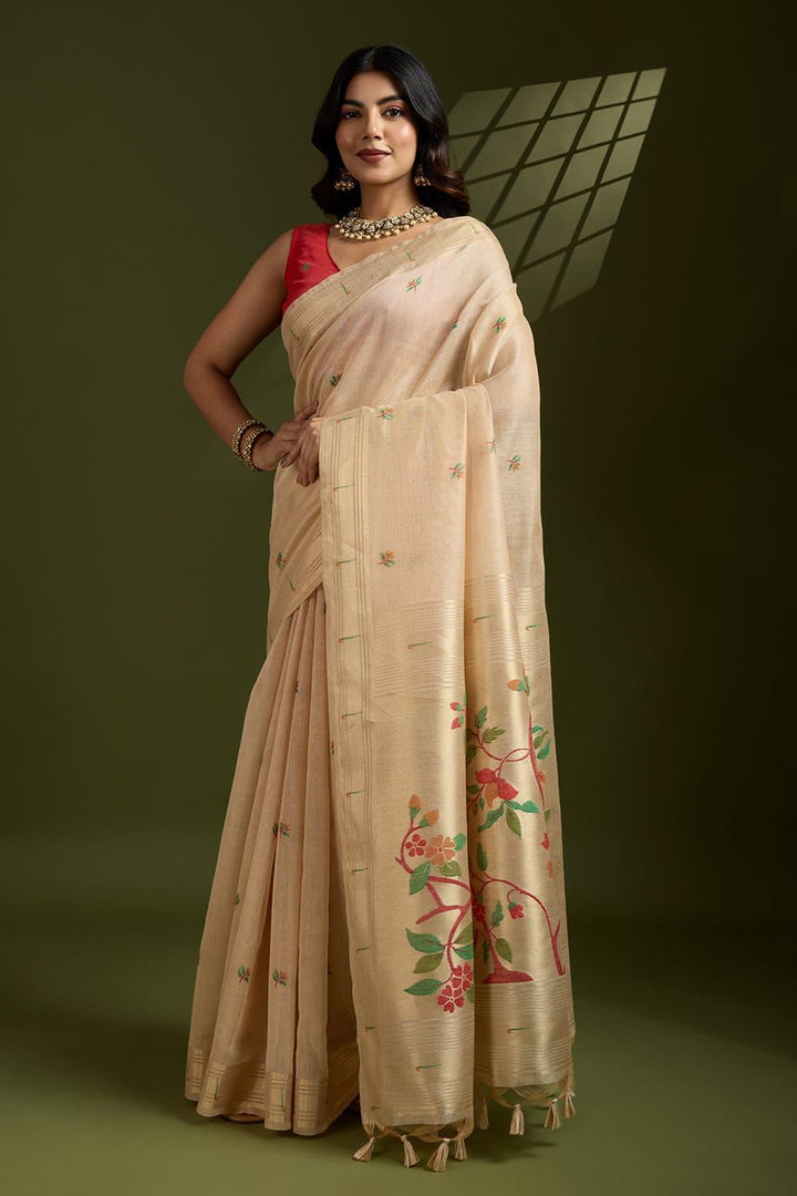 Plum Regalina Muga Cotton Paithani Saree