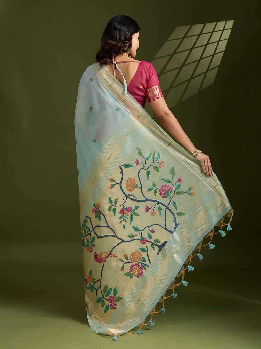 Plum Regalina Muga Cotton Paithani Saree