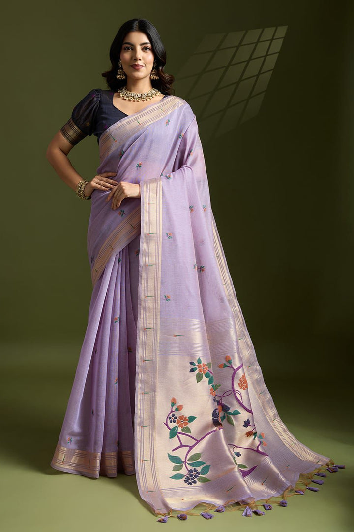 Plum Regalina Muga Cotton Paithani Saree
