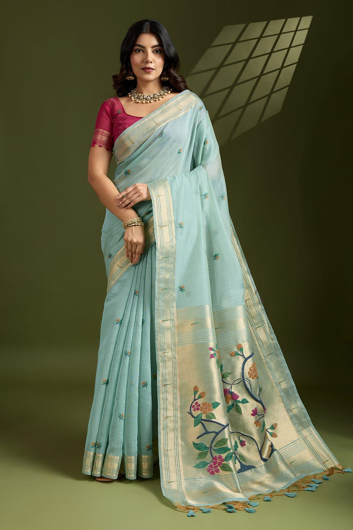 Plum Regalina Muga Cotton Paithani Saree