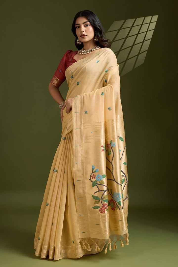 Plum Regalina Muga Cotton Paithani Saree