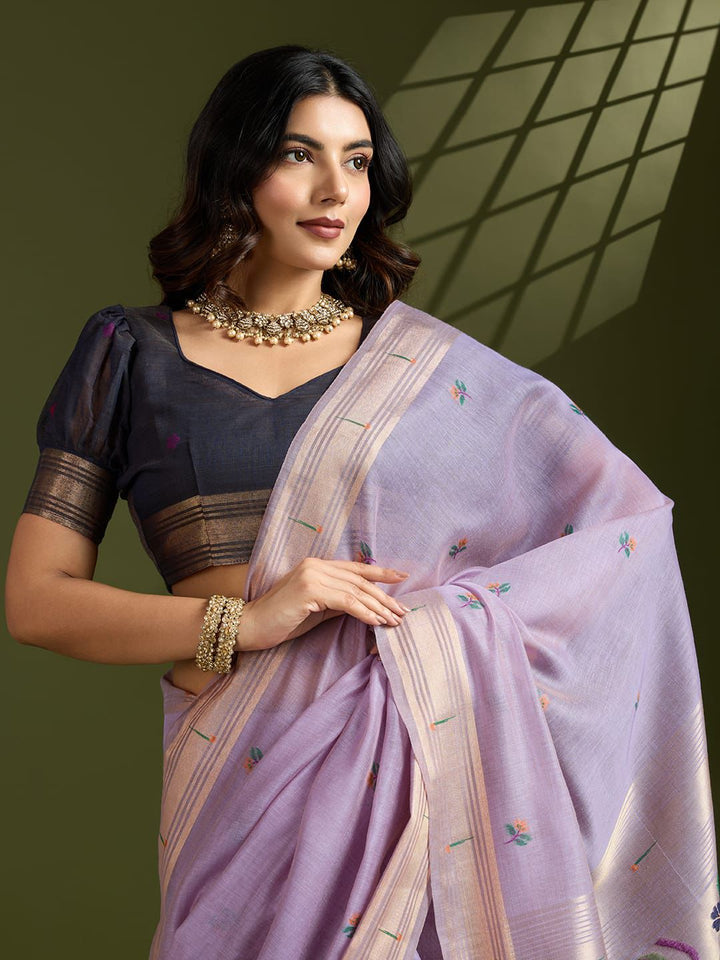 Plum Regalina Muga Cotton Paithani Saree