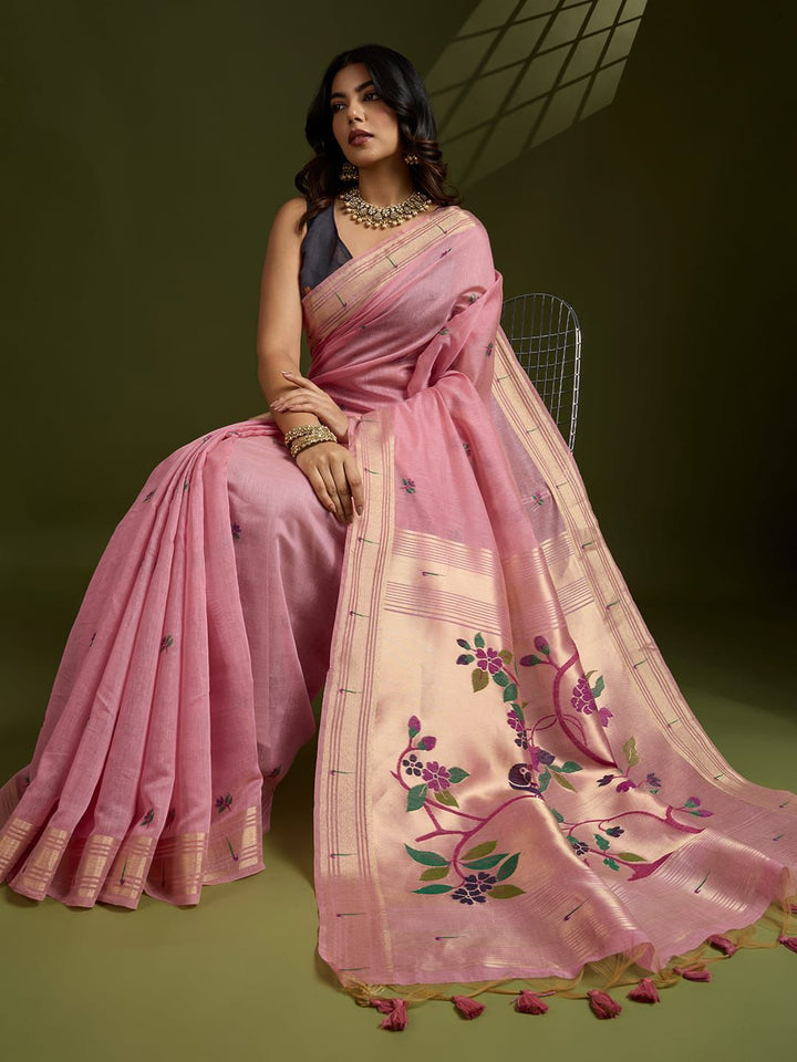 Plum Regalina Muga Cotton Paithani Saree