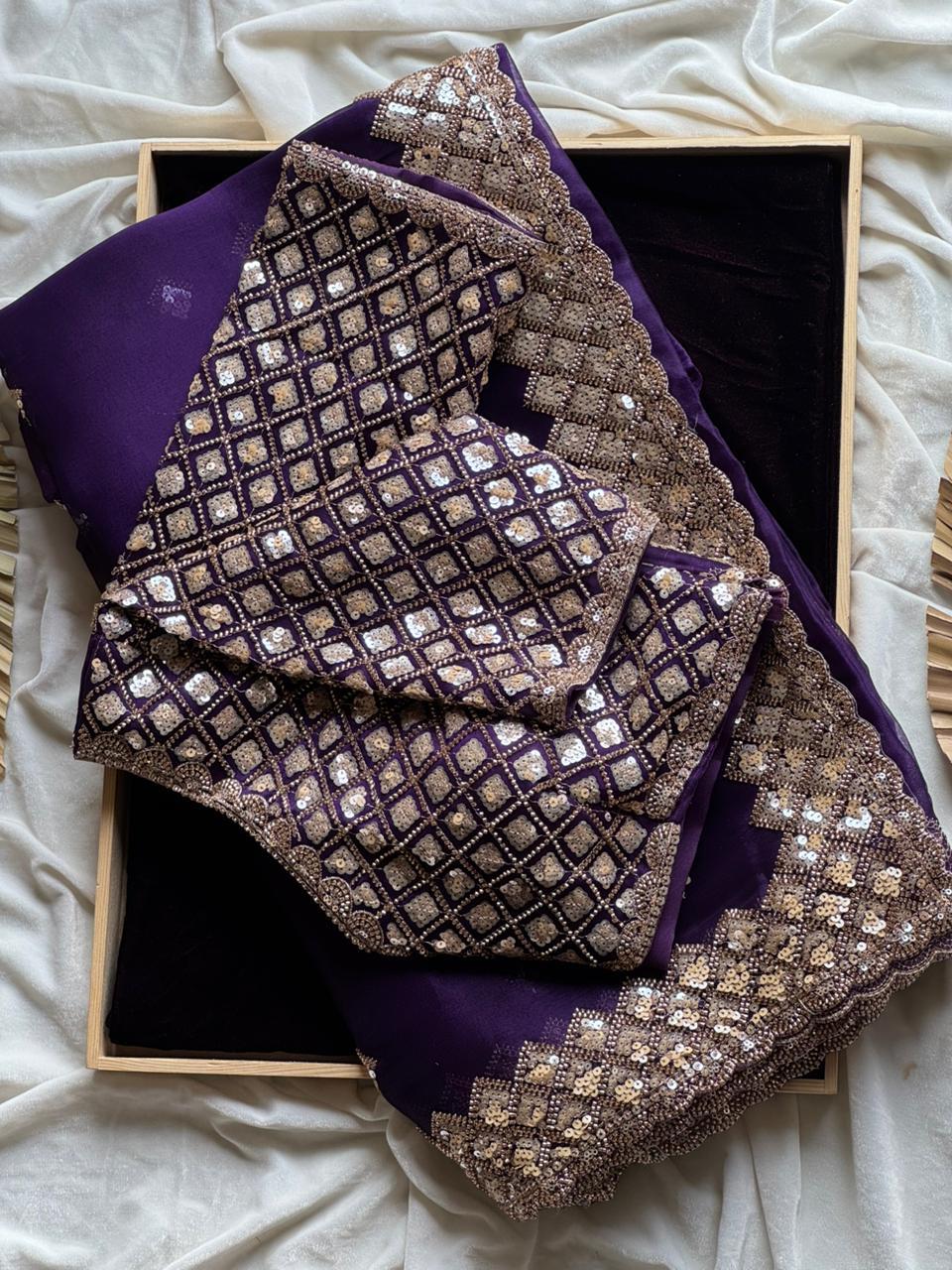 Queen’s Orchid Tissue Crepe Silk Saree