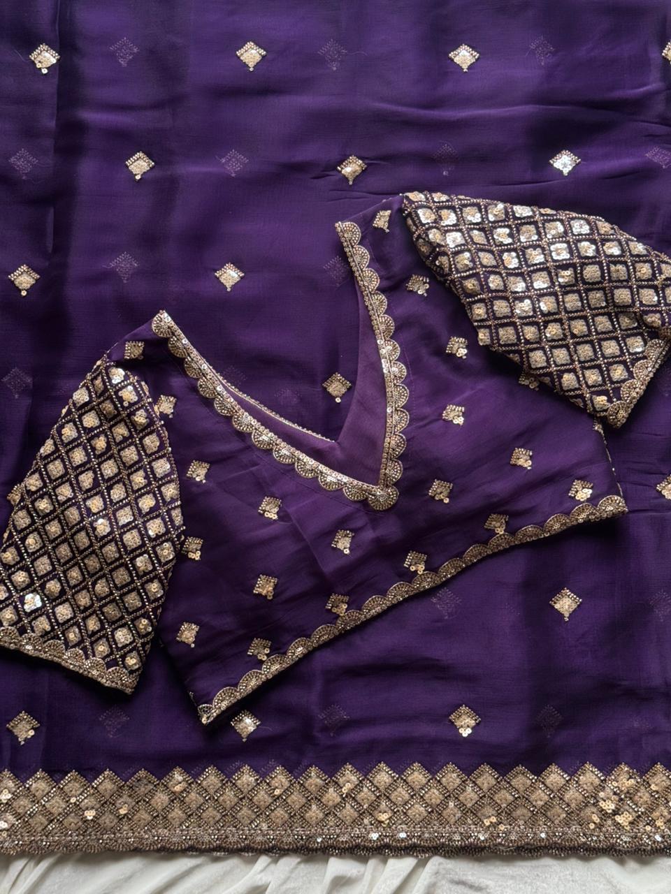 Queen’s Orchid Tissue Crepe Silk Saree