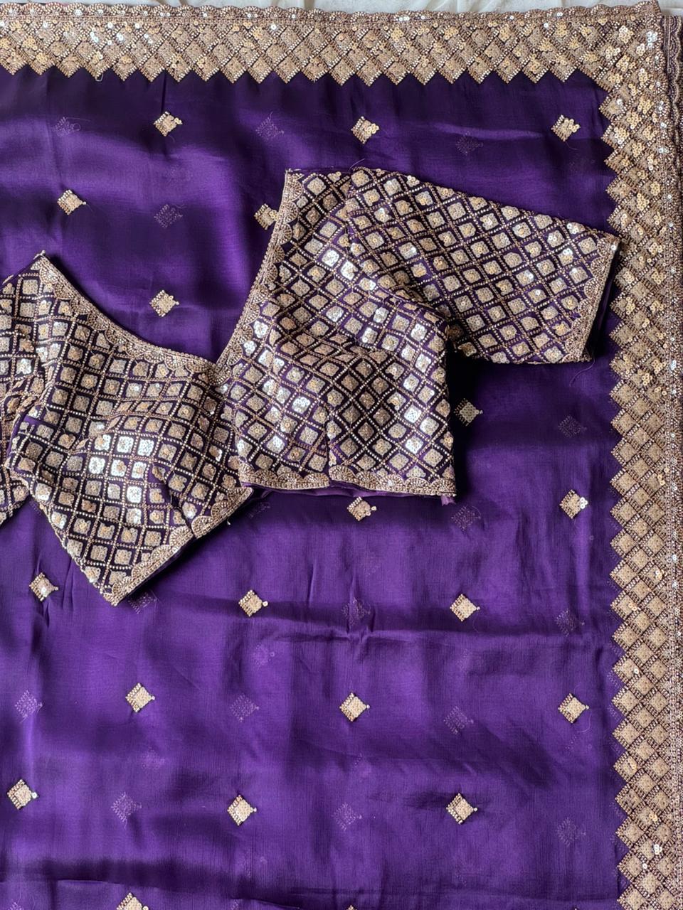 Queen’s Orchid Tissue Crepe Silk Saree