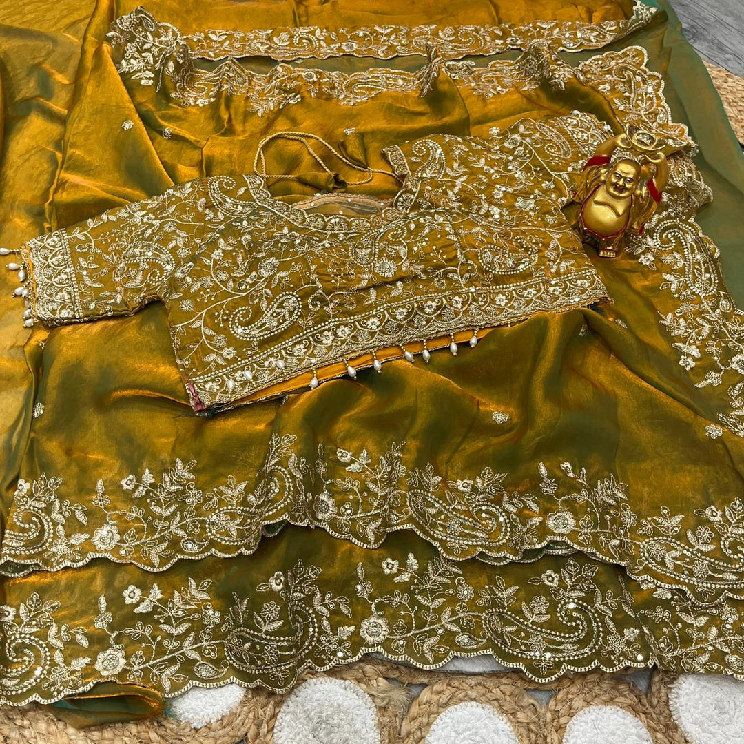 light Leaf Fancy Space Silk Saree