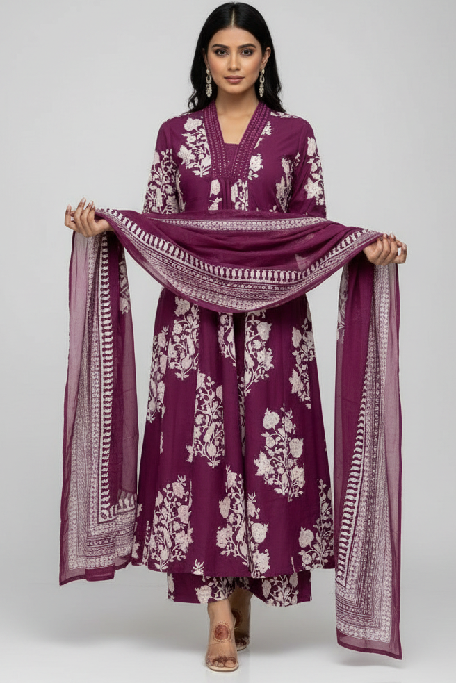 Mist Whirl Cotton Kurti Set