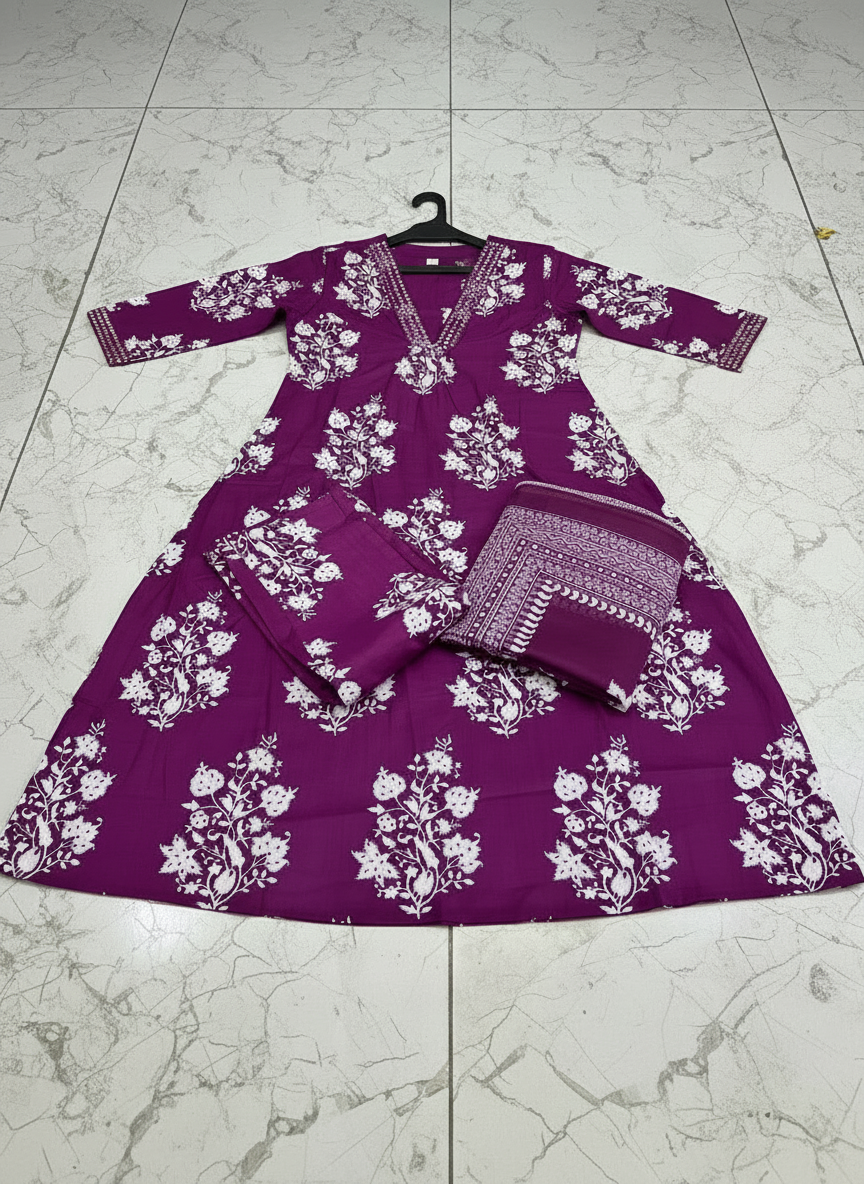 Mist Whirl Cotton Kurti Set