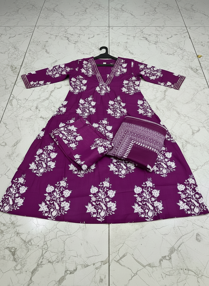 Mist Whirl Cotton Kurti Set