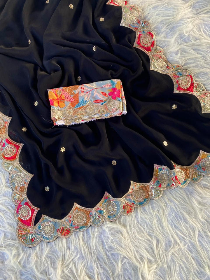 Black Forest Satin Georgette Silk Saree