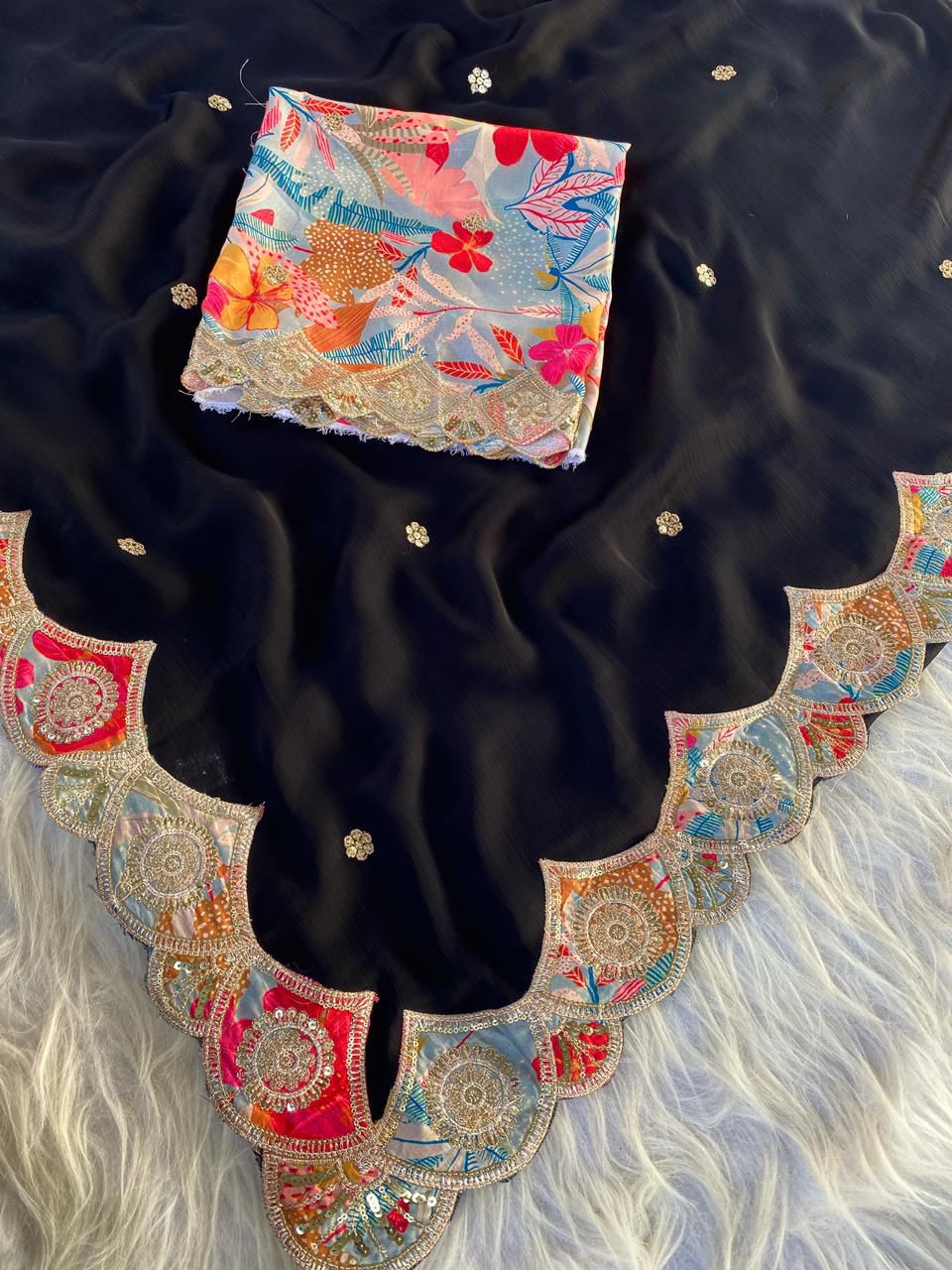 Black Forest Satin Georgette Silk Saree