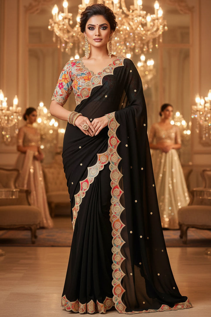 Black Forest Satin Georgette Silk Saree