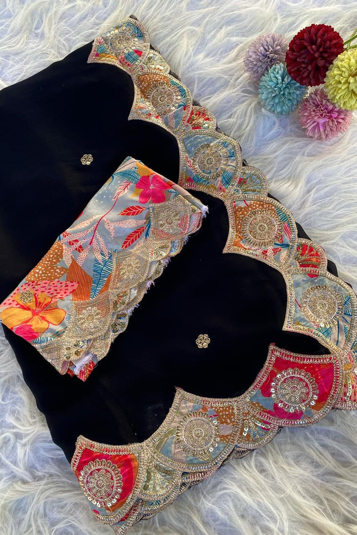 Black Forest Satin Georgette Silk Saree