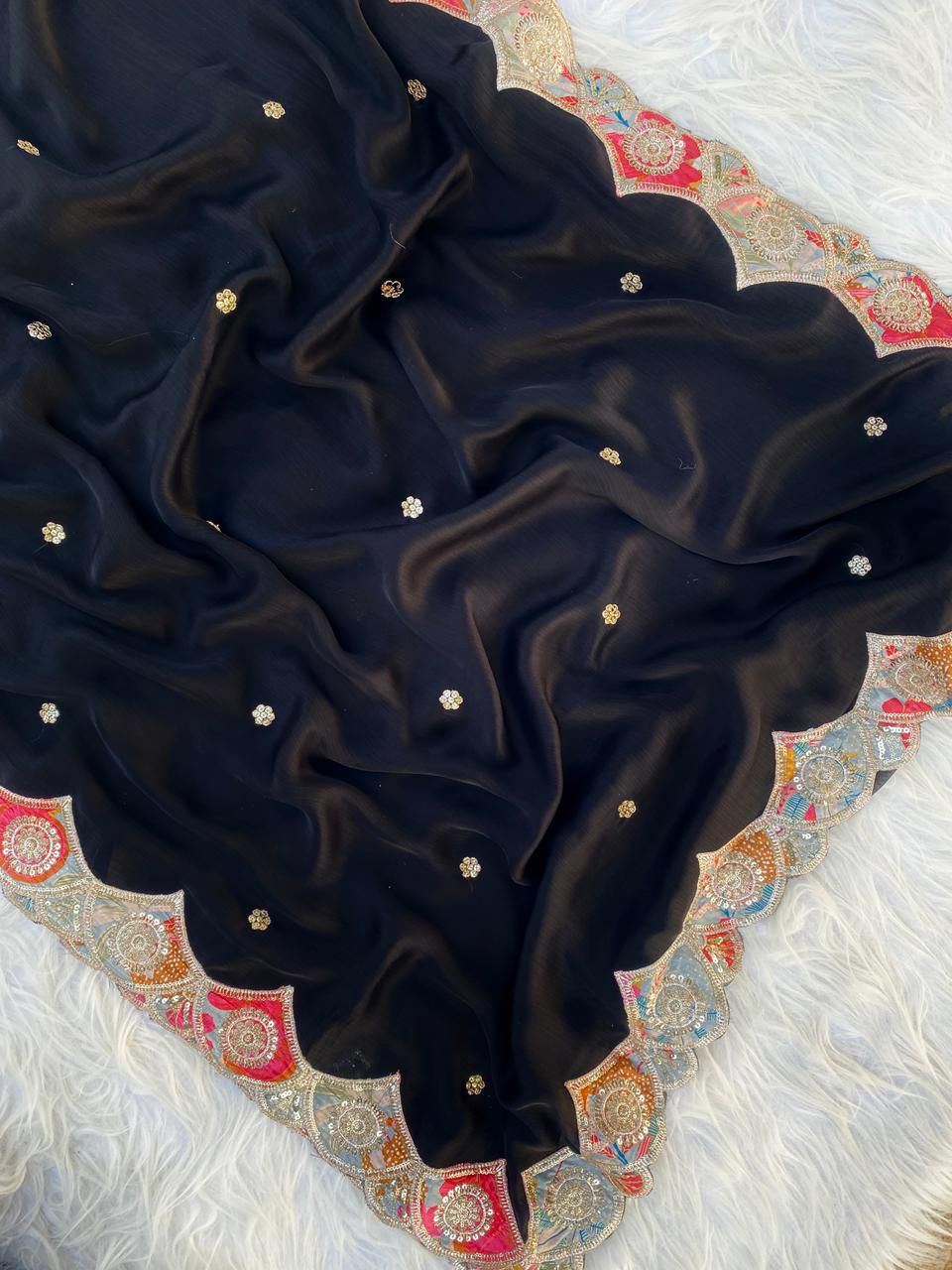 Black Forest Satin Georgette Silk Saree