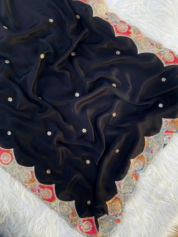 Black Forest Satin Georgette Silk Saree