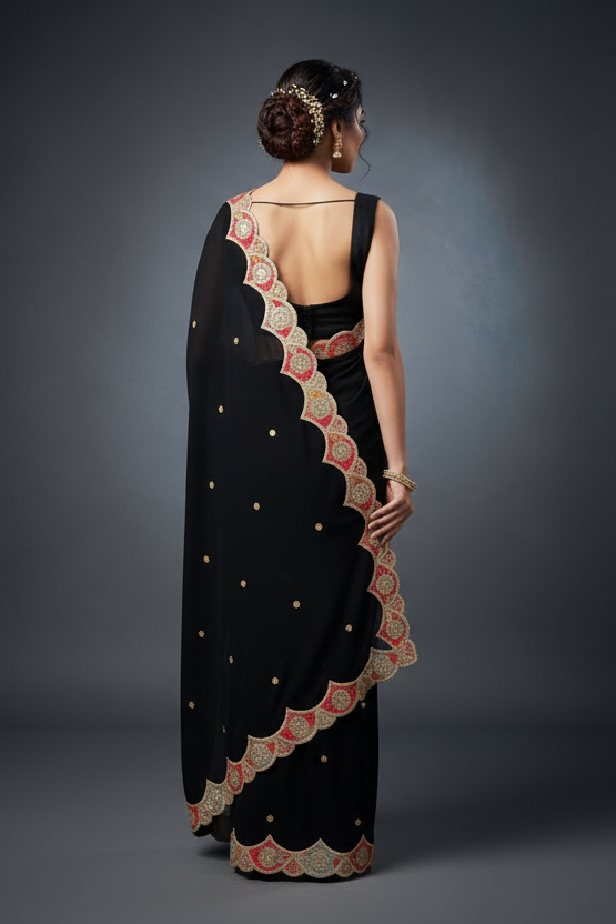 Black Forest Satin Georgette Silk Saree