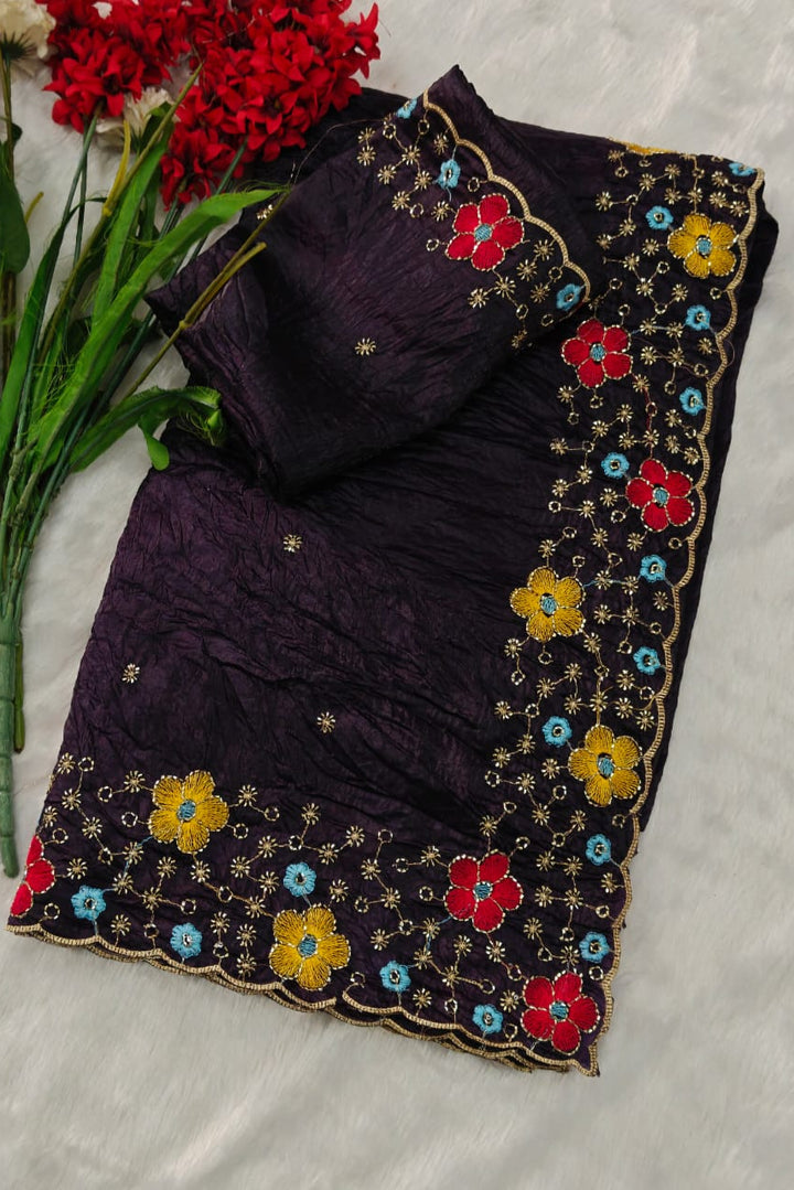 Dewlit Forest Gold Crush Silk Saree