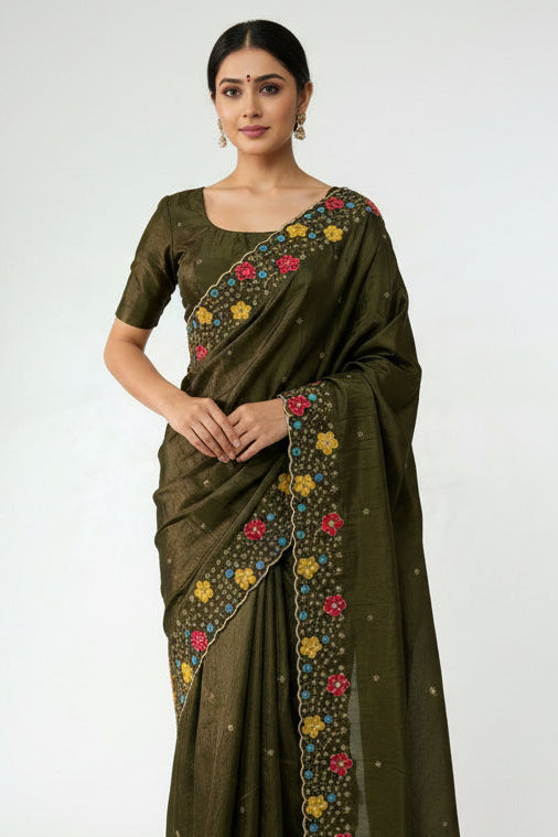 Dewlit Forest Gold Crush Silk Saree