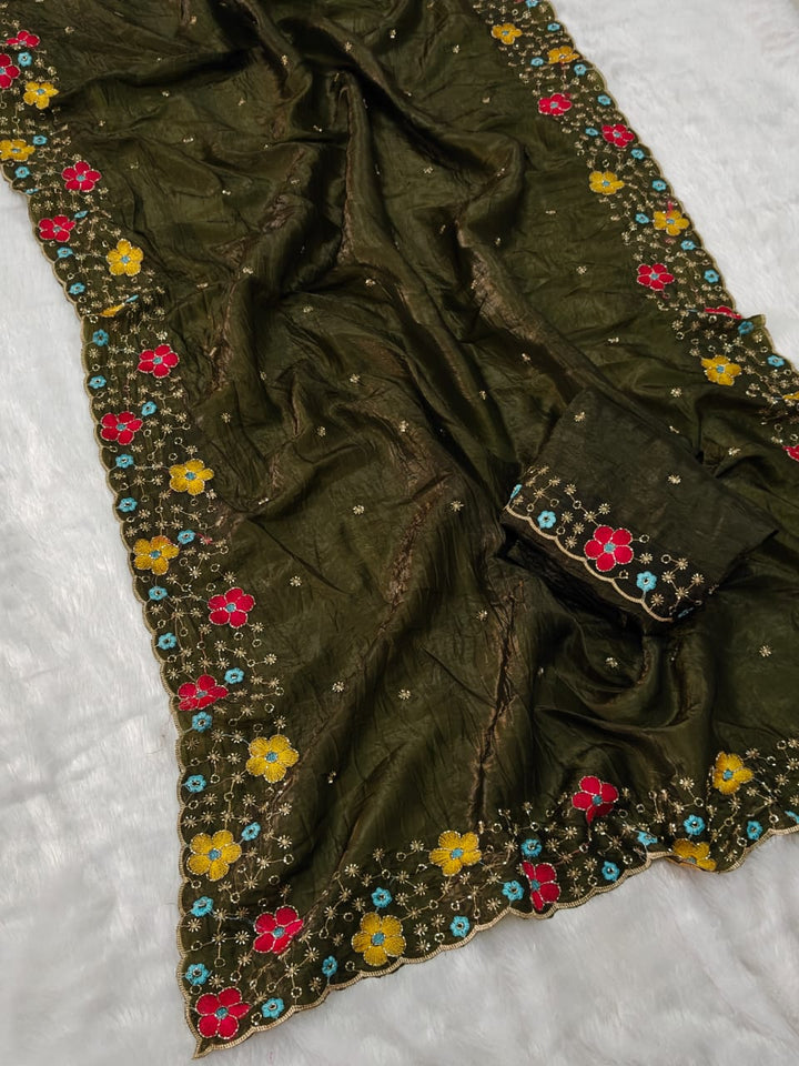 Dewlit Forest Gold Crush Silk Saree