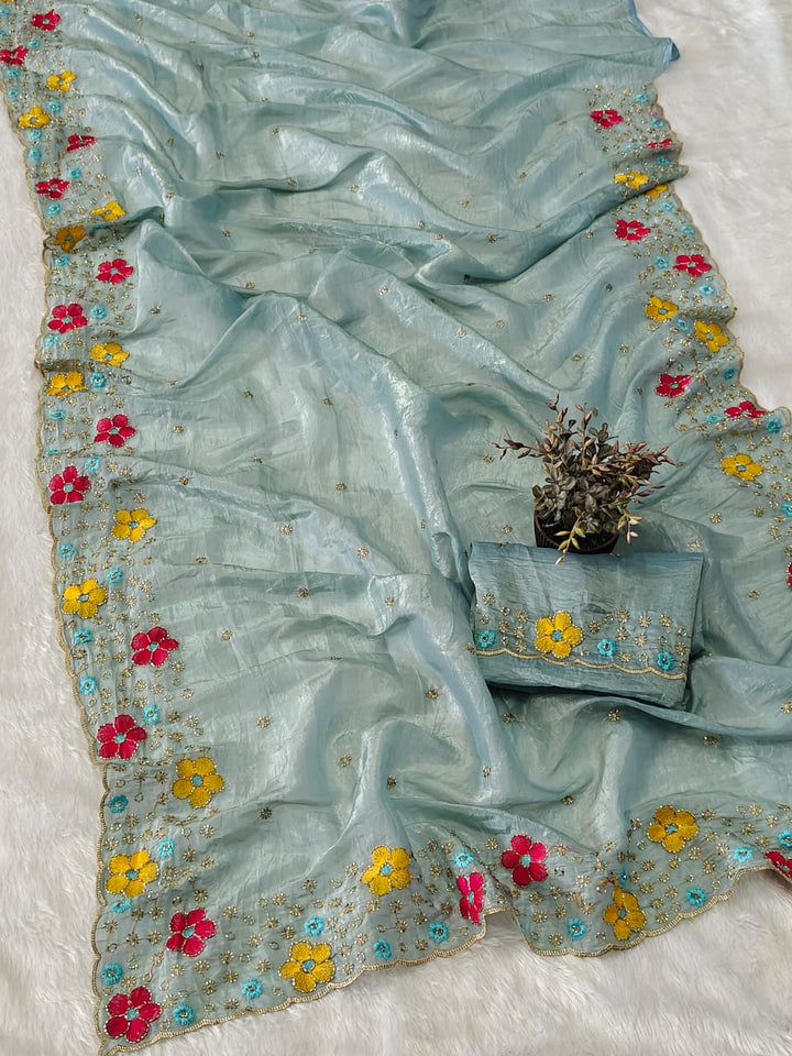 Dewlit Forest Gold Crush Silk Saree