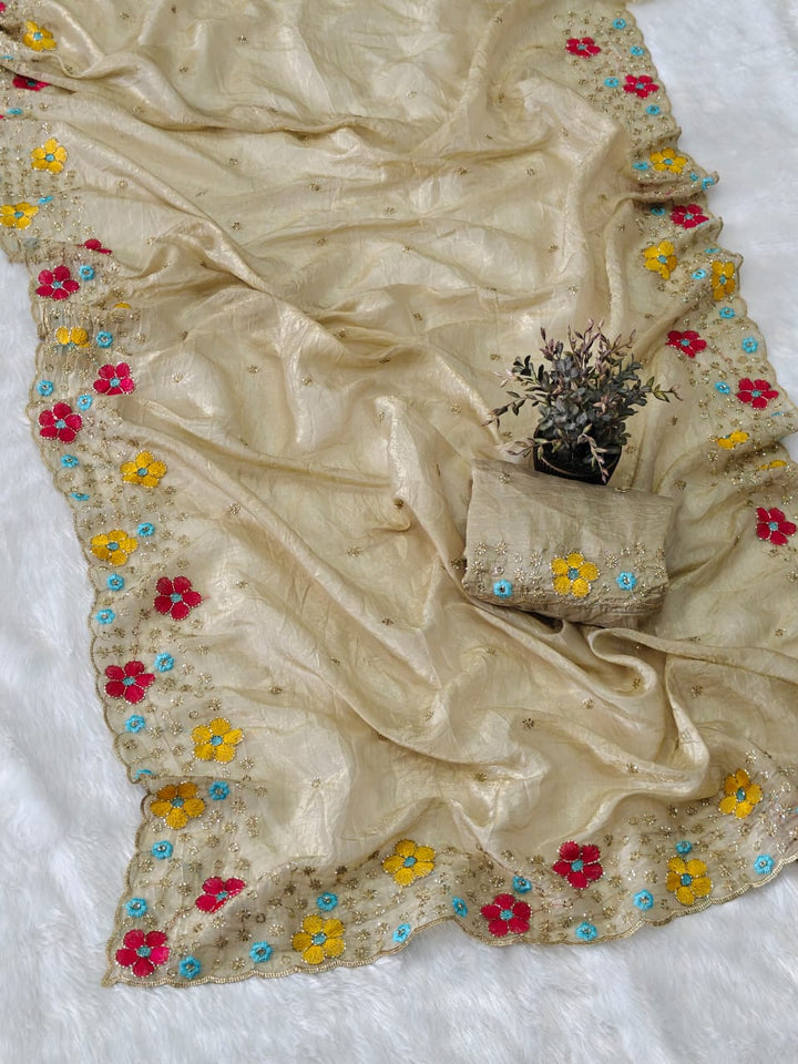 Dewlit Forest Gold Crush Silk Saree