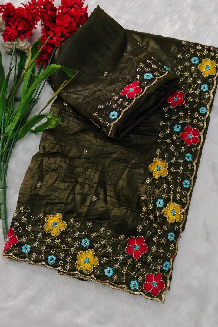 Dewlit Forest Gold Crush Silk Saree