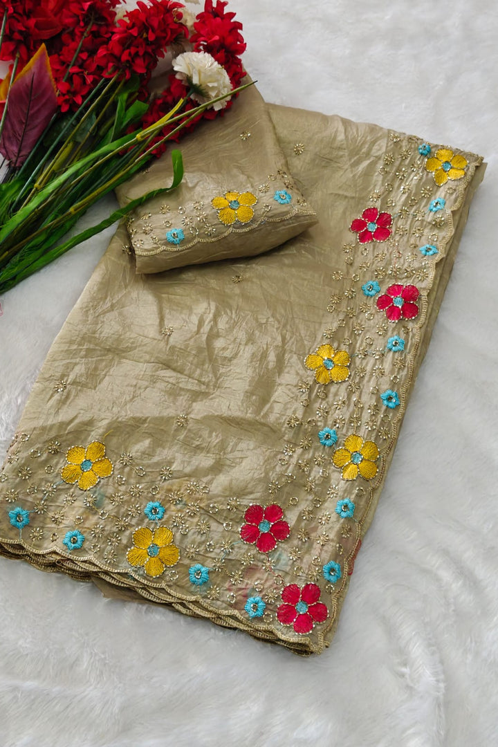 Dewlit Forest Gold Crush Silk Saree