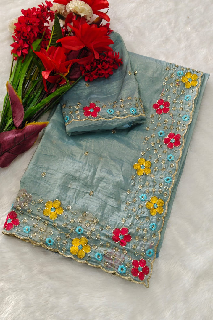 Dewlit Forest Gold Crush Silk Saree