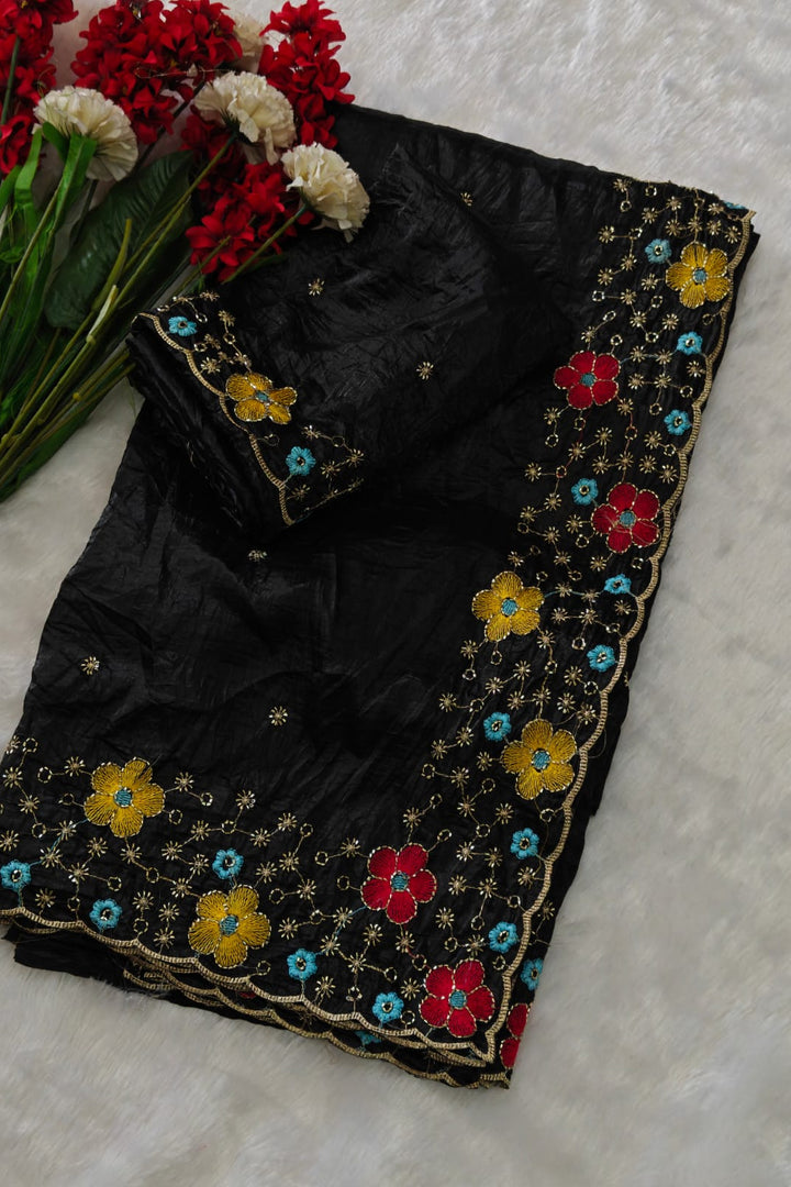 Dewlit Forest Gold Crush Silk Saree