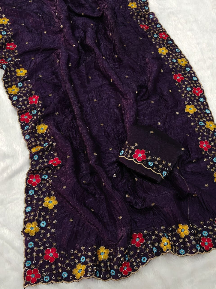 Dewlit Forest Gold Crush Silk Saree