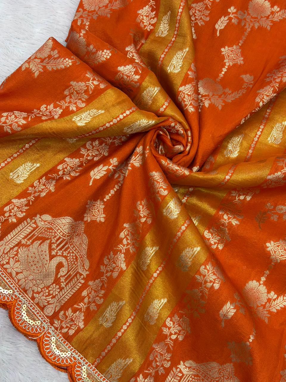 Fusion Flair Crepe Khadi Tissue Paithani Silk Saree