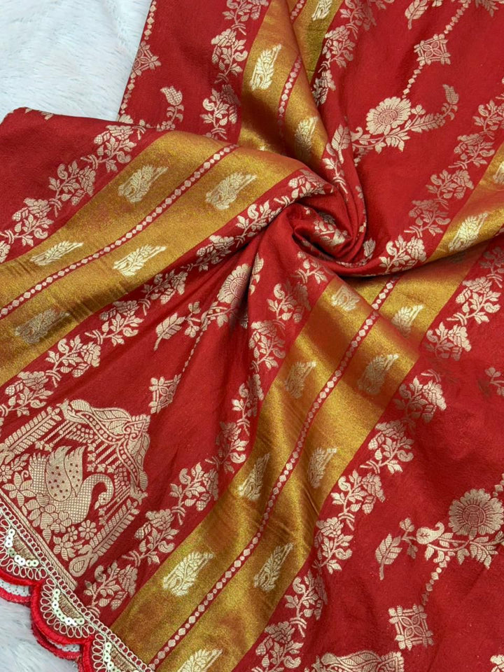 Fusion Flair Crepe Khadi Tissue Paithani Silk Saree