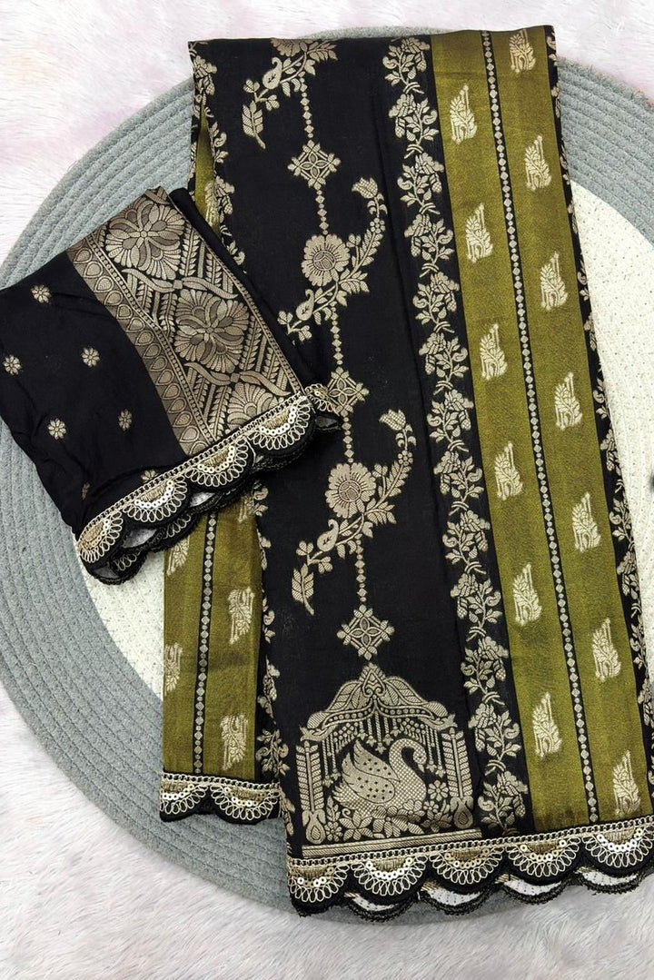 Fusion Flair Crepe Khadi Tissue Paithani Silk Saree