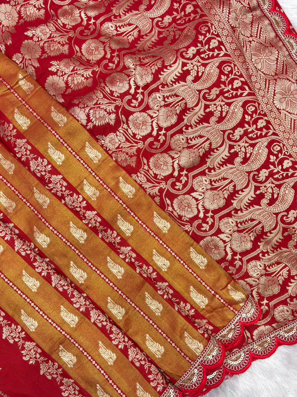 Fusion Flair Crepe Khadi Tissue Paithani Silk Saree